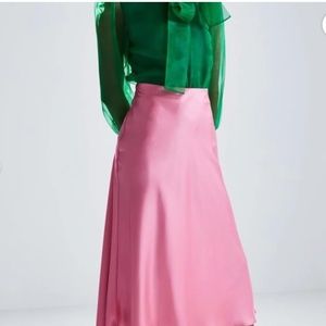 ZARA Pink Satin Silk Flow Midi Skirt - M